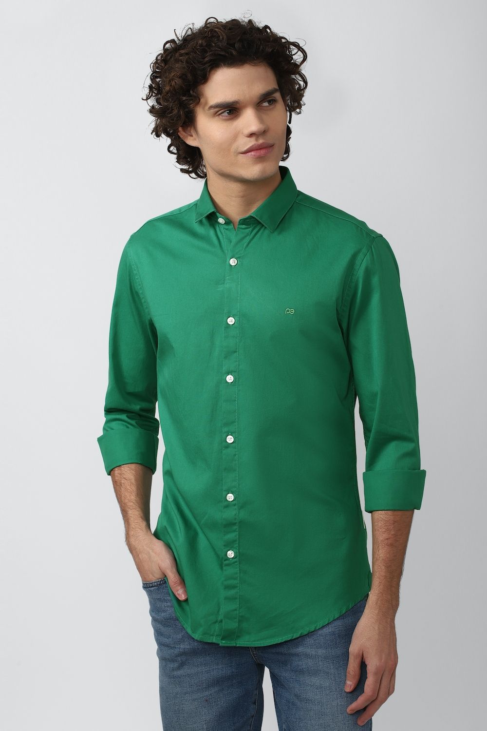 Men Green Super Slim Fit Solid Full Sleeves Casual Shirt