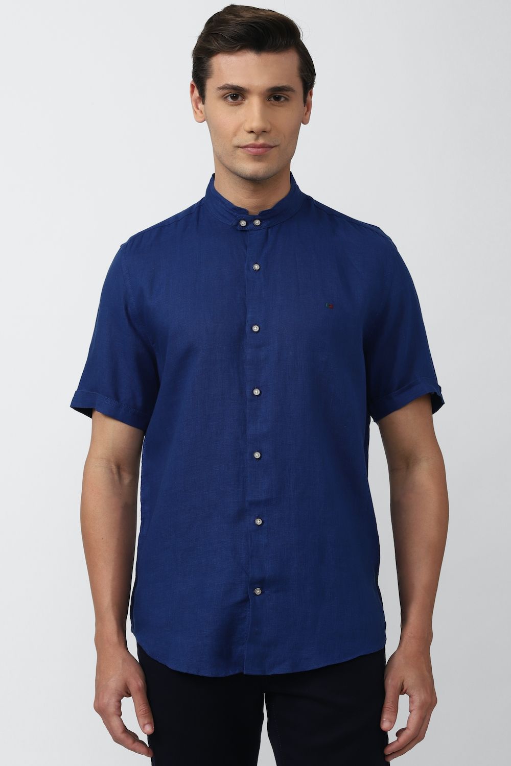 Men Blue Super Slim Fit Textured Half Sleeves Casual Shirt