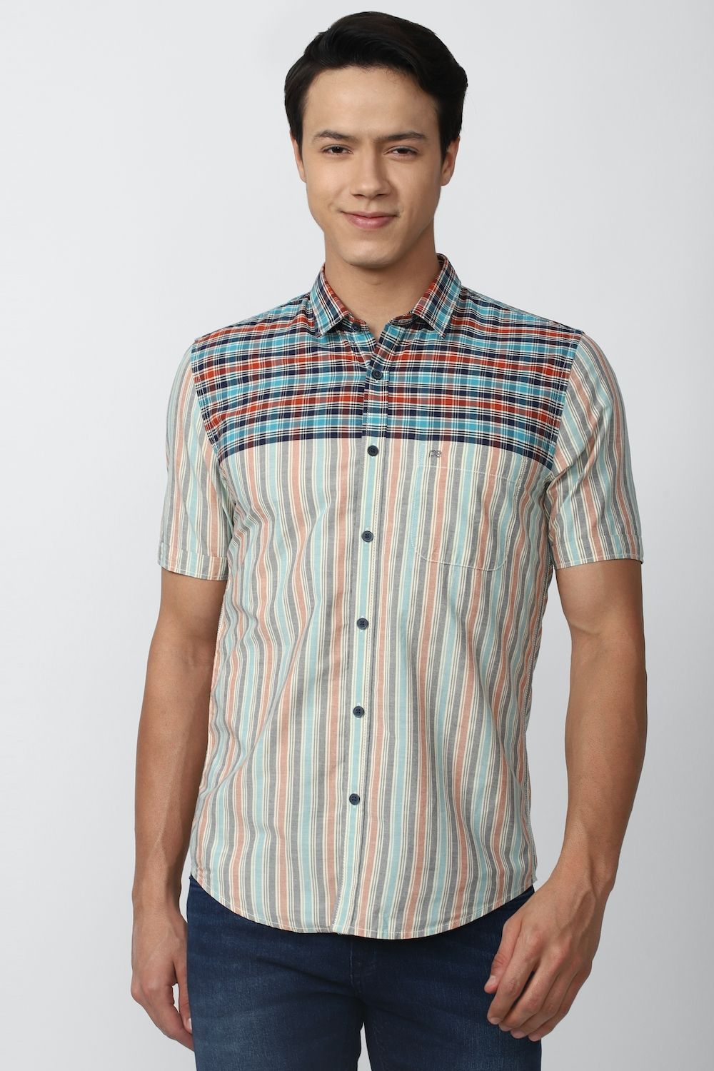 Men Multi Super Slim Fit Check Half Sleeves Casual Shirt