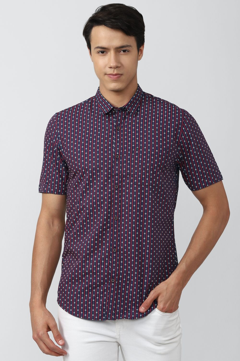 Men Purple Super Slim Fit Print Half Sleeves Casual Shirt