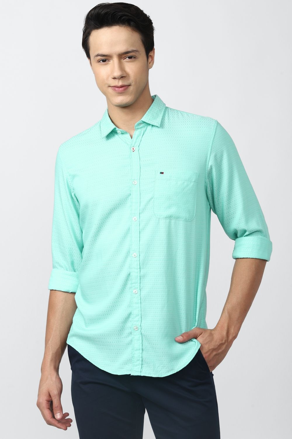 Men Blue Slim Fit Textured Full Sleeves Casual Shirt
