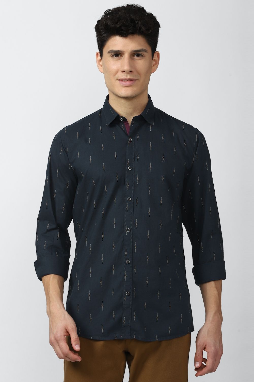 Men Navy Slim Fit Print Full Sleeves Casual Shirt