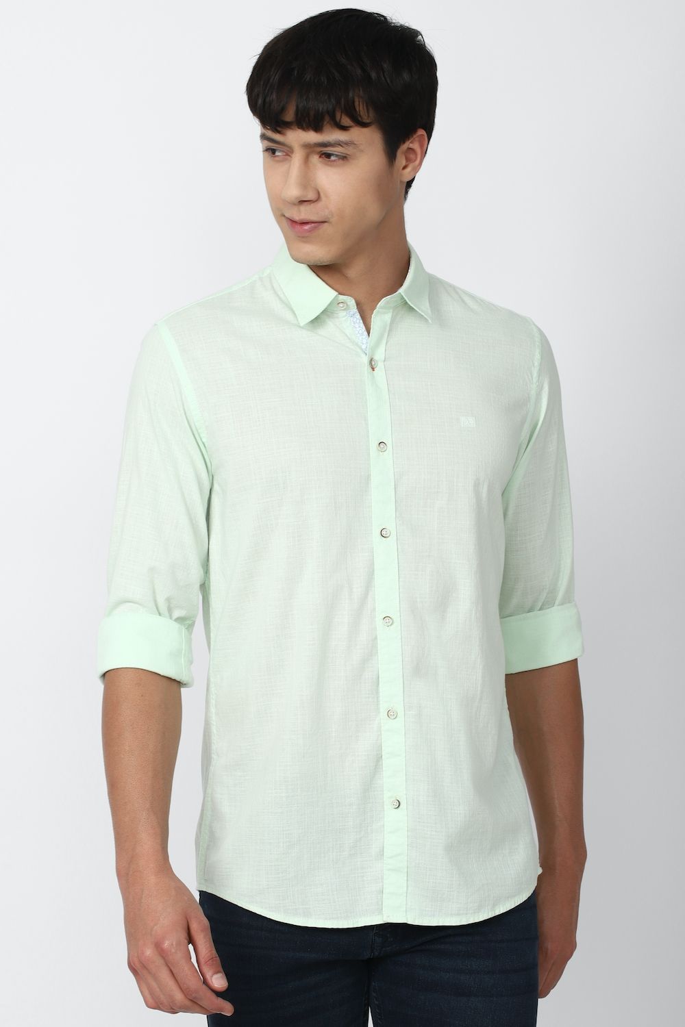 Men Green Slim Fit Solid Full Sleeves Casual Shirt