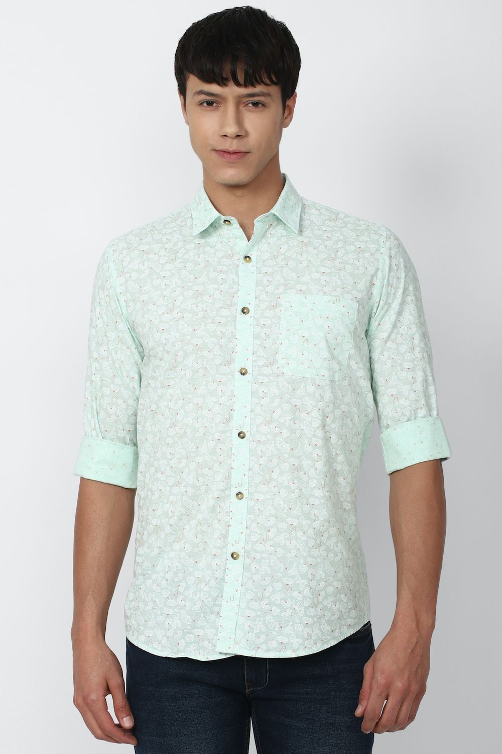 Men Green Slim Fit Print Full Sleeves Casual Shirt