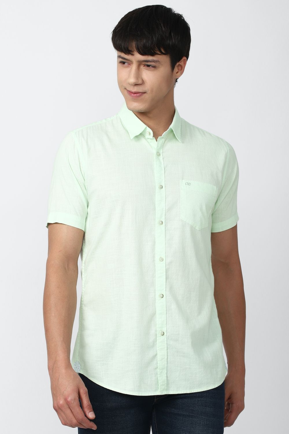 Men Green Slim Fit Textured Half Sleeves Casual Shirt