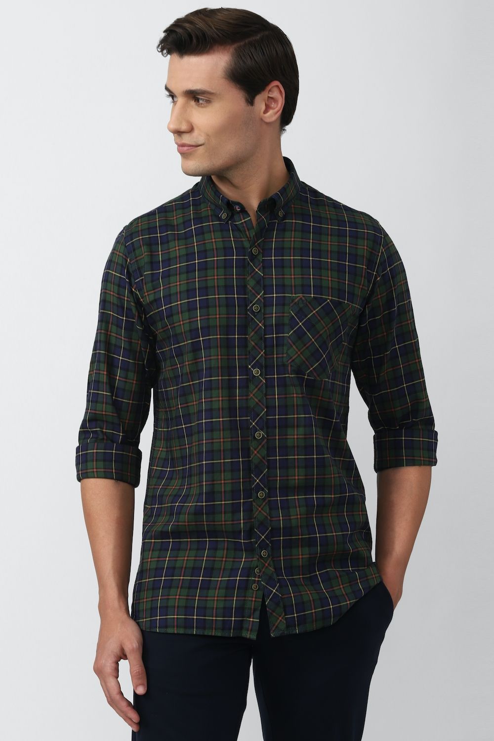 Men Multi Slim Fit Check Full Sleeves Casual Shirt