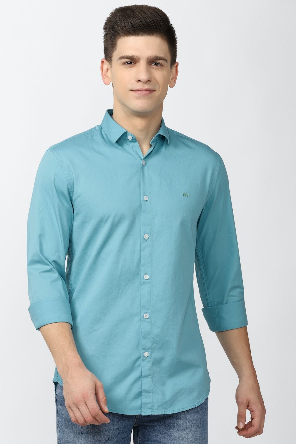 Men Blue Super Slim Fit Solid Full Sleeves Casual Shirt
