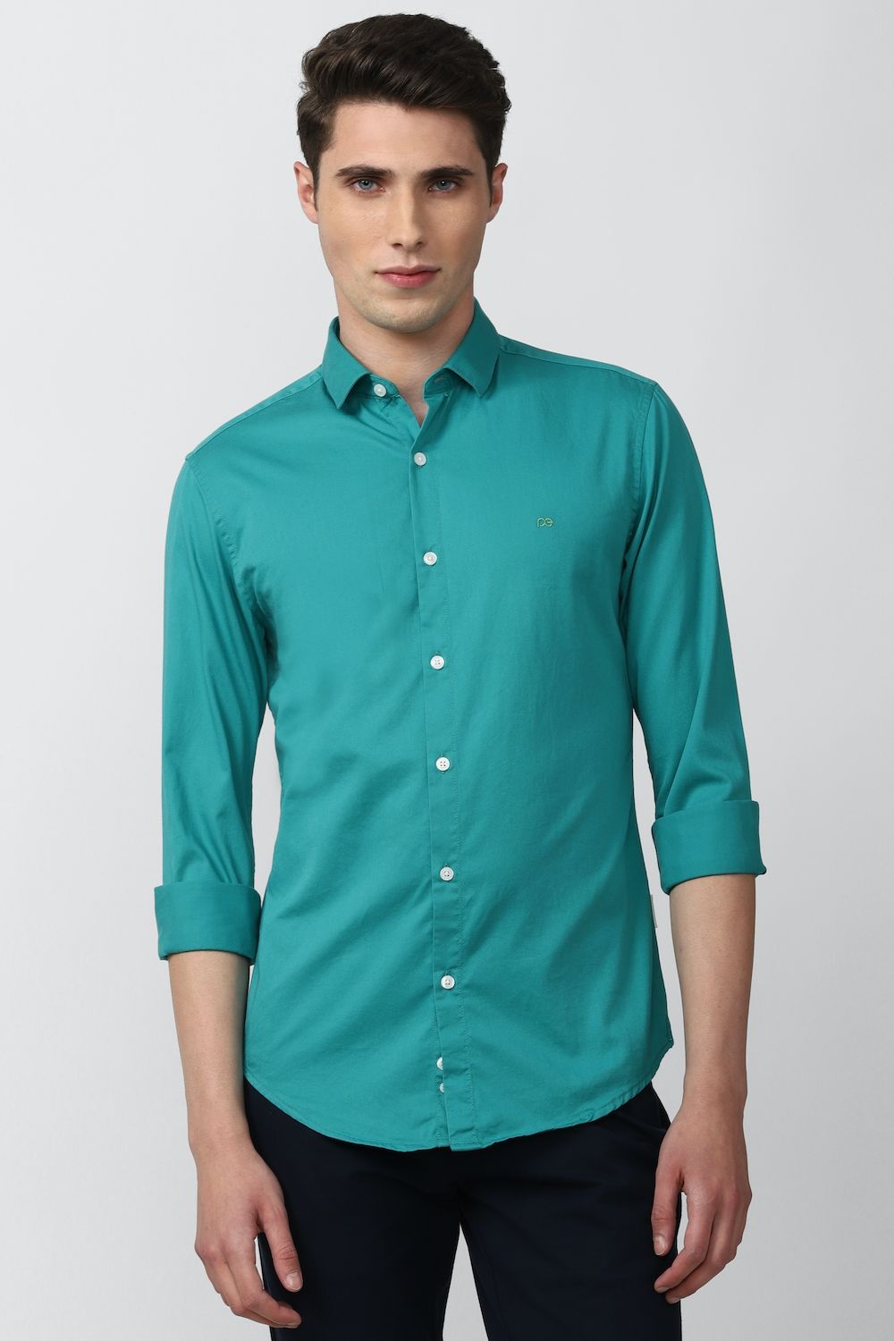 Men Blue Super Slim Fit Solid Full Sleeves Casual Shirt