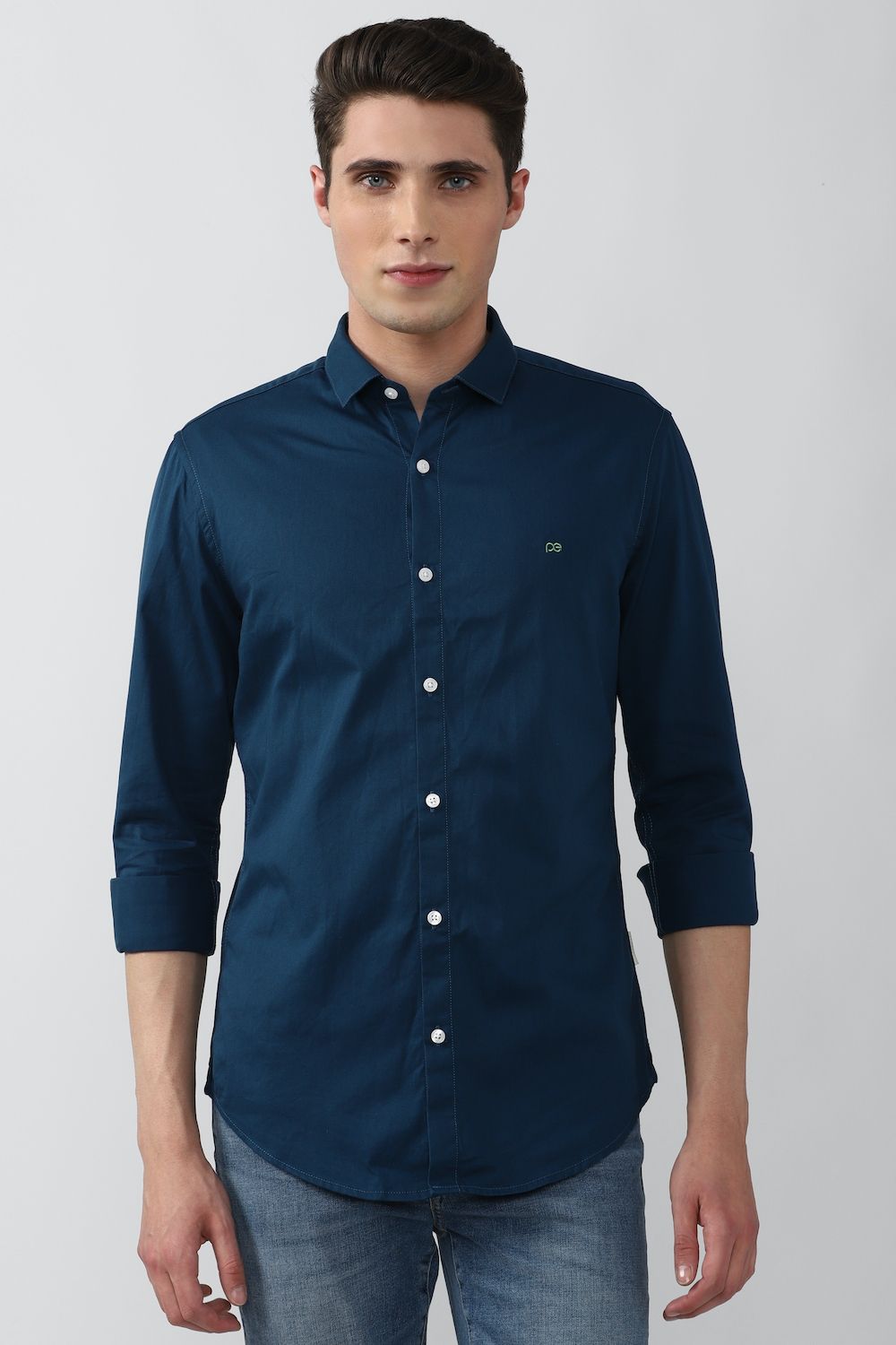 Men Blue Super Slim Fit Solid Full Sleeves Casual Shirt