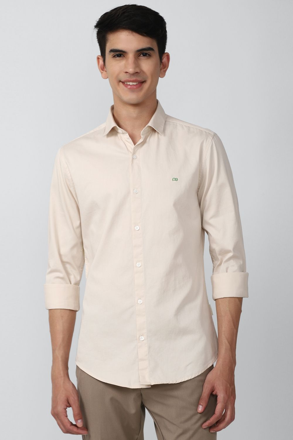 Men Cream Super Slim Fit Solid Full Sleeves Casual Shirt