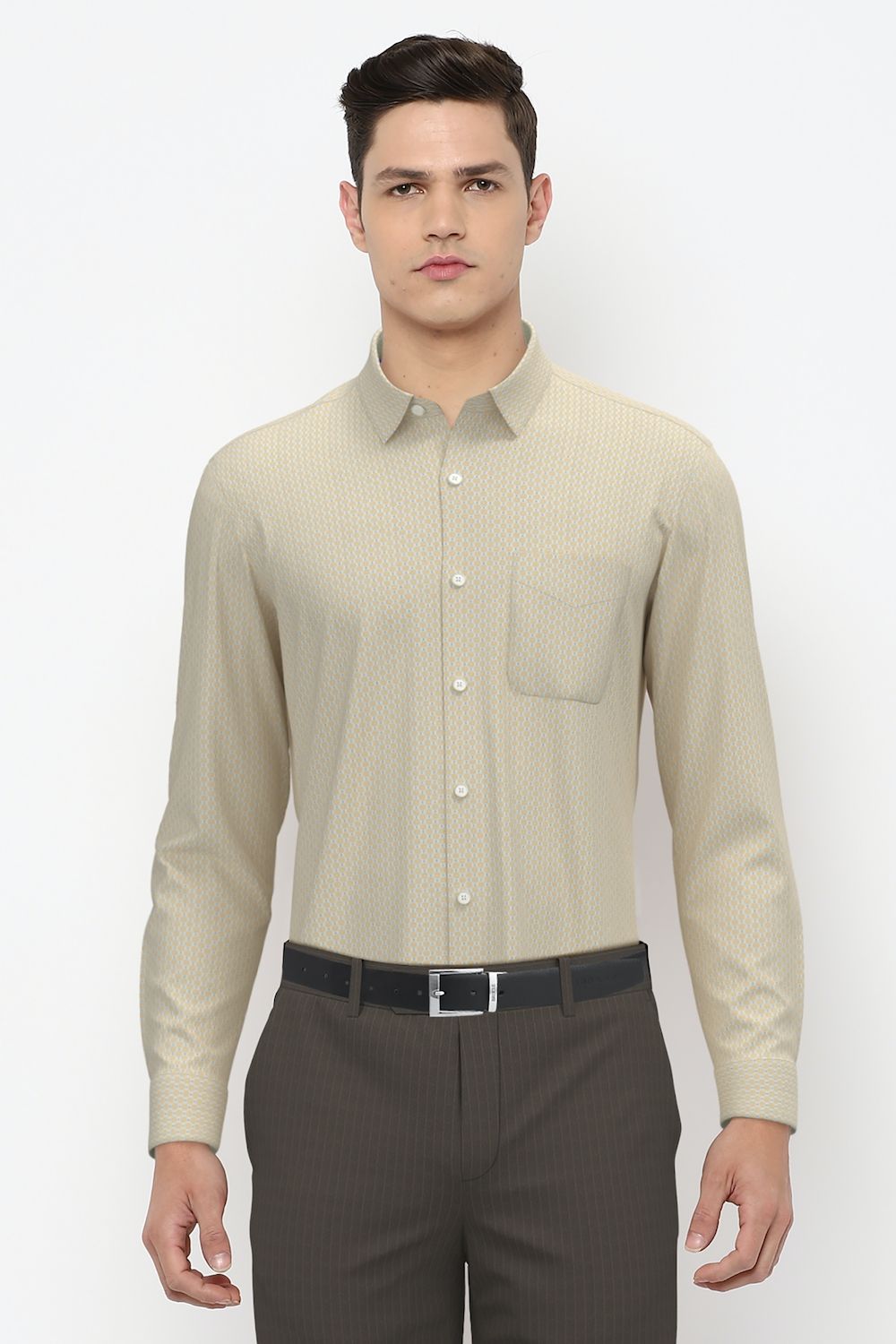 Men Cream Regular Fit Formal Full Sleeves Formal Shirt