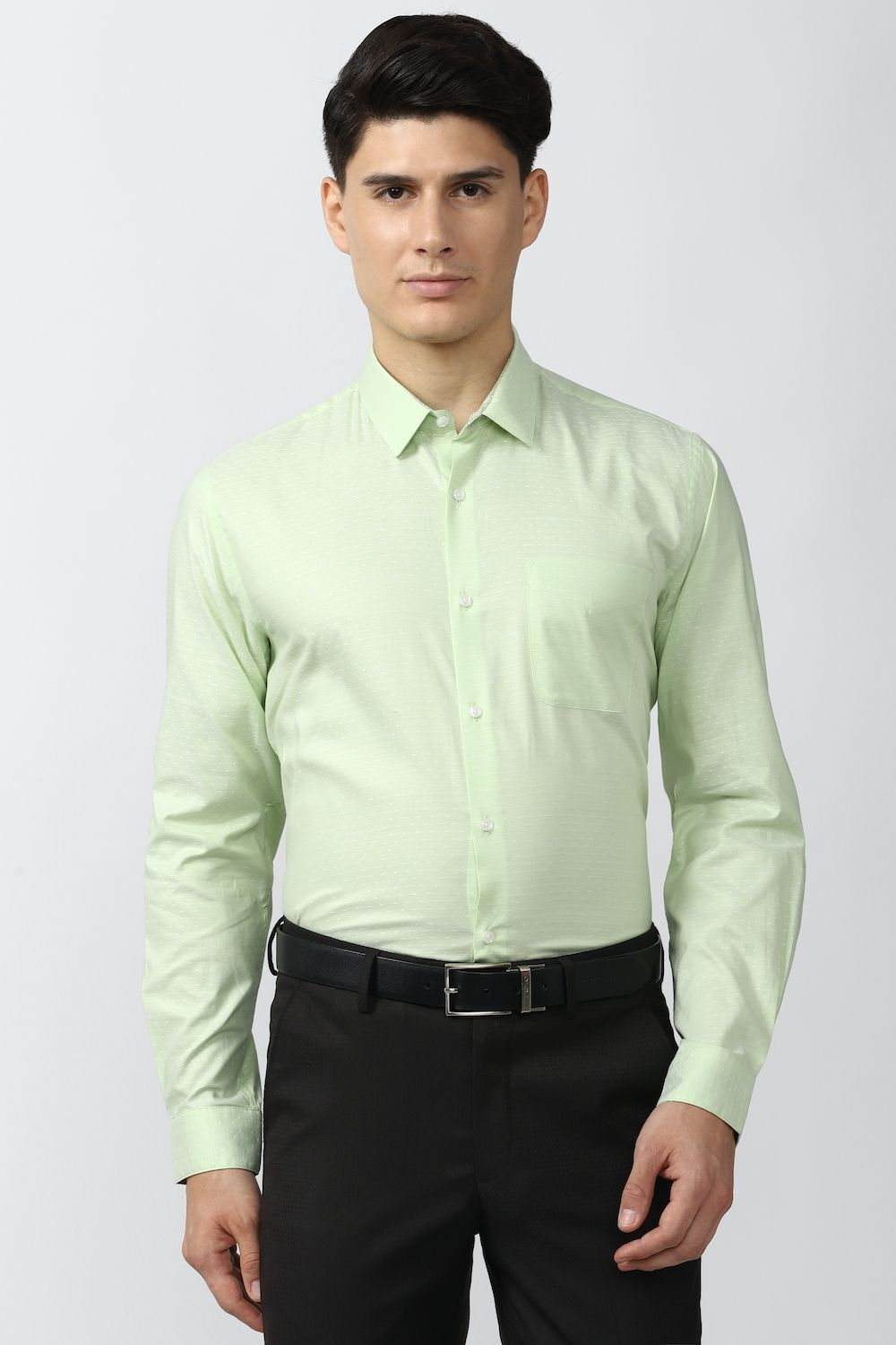 Men Green Regular Fit Formal Full Sleeves Formal Shirt