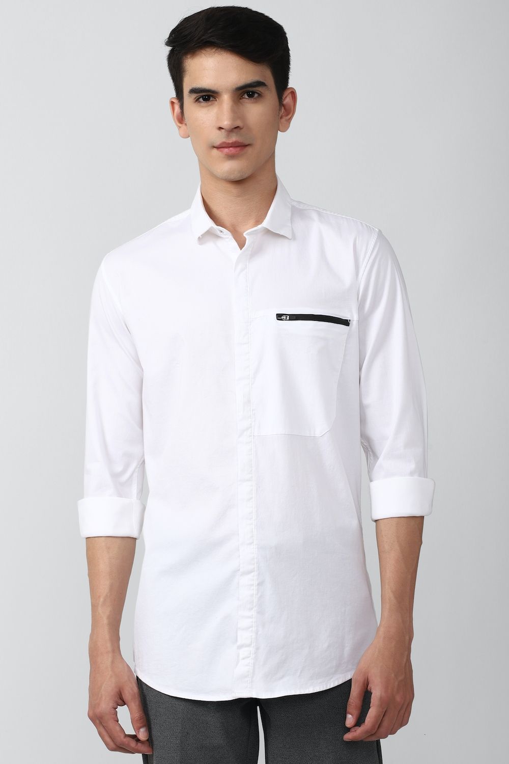 Men White Slim Fit Solid Full Sleeves Casual Shirt