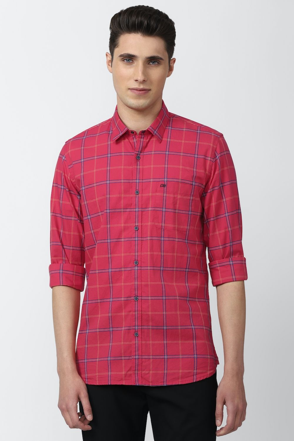 Men Pink Slim Fit Check Full Sleeves Casual Shirt