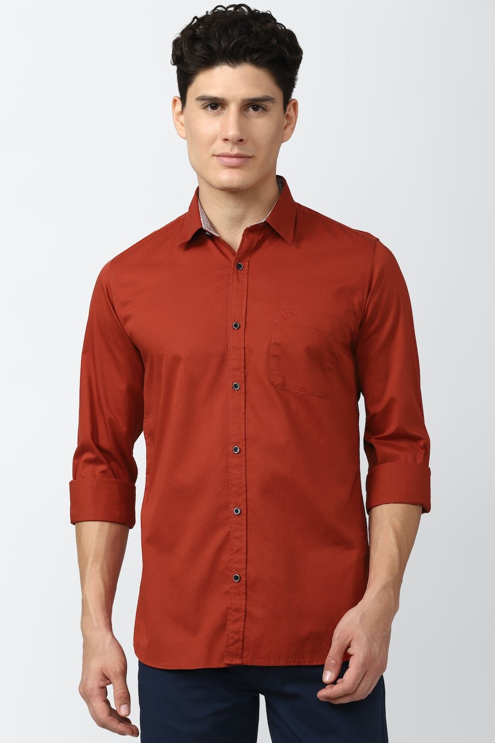 Men Red Slim Fit Solid Full Sleeves Casual Shirt