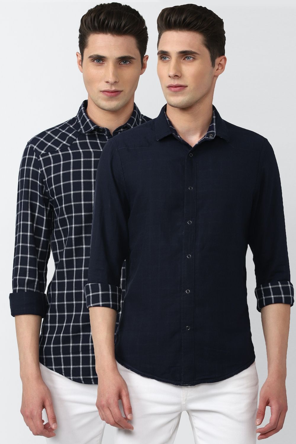 Men Navy Super Slim Fit Solid Full Sleeves Casual Shirt