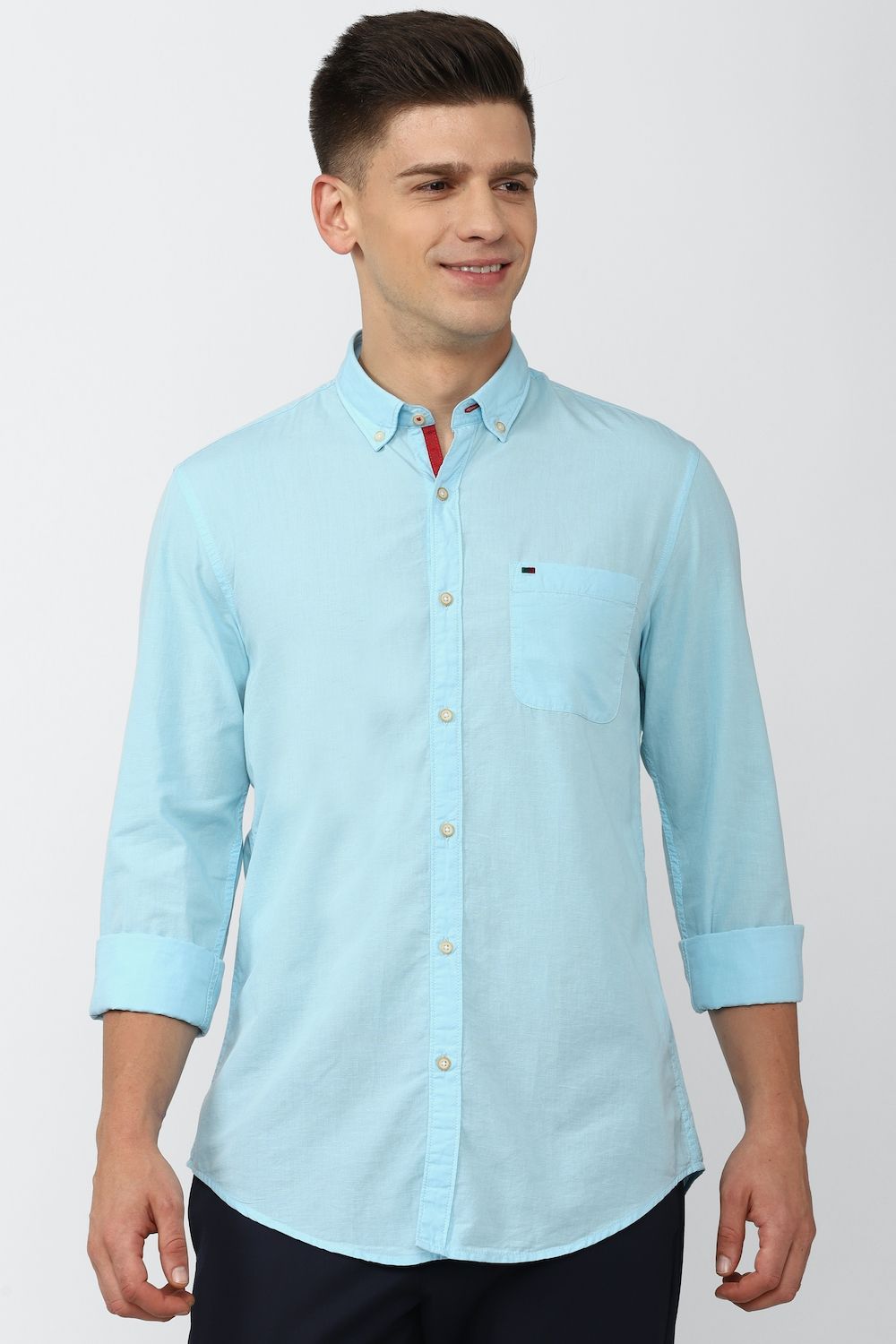 Men Blue Super Slim Fit Solid Full Sleeves Casual Shirt