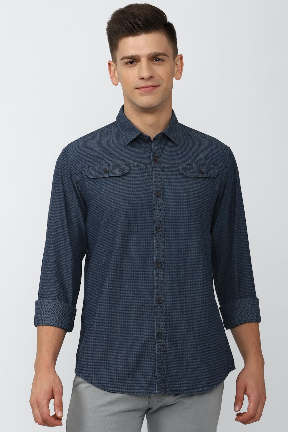 Men Navy Slim Fit Print Full Sleeves Casual Shirt