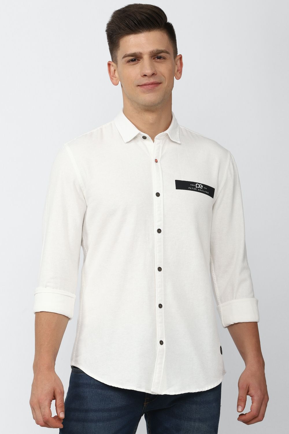 Men White Super Slim Fit Graphic Print Full Sleeves Casual Shirt