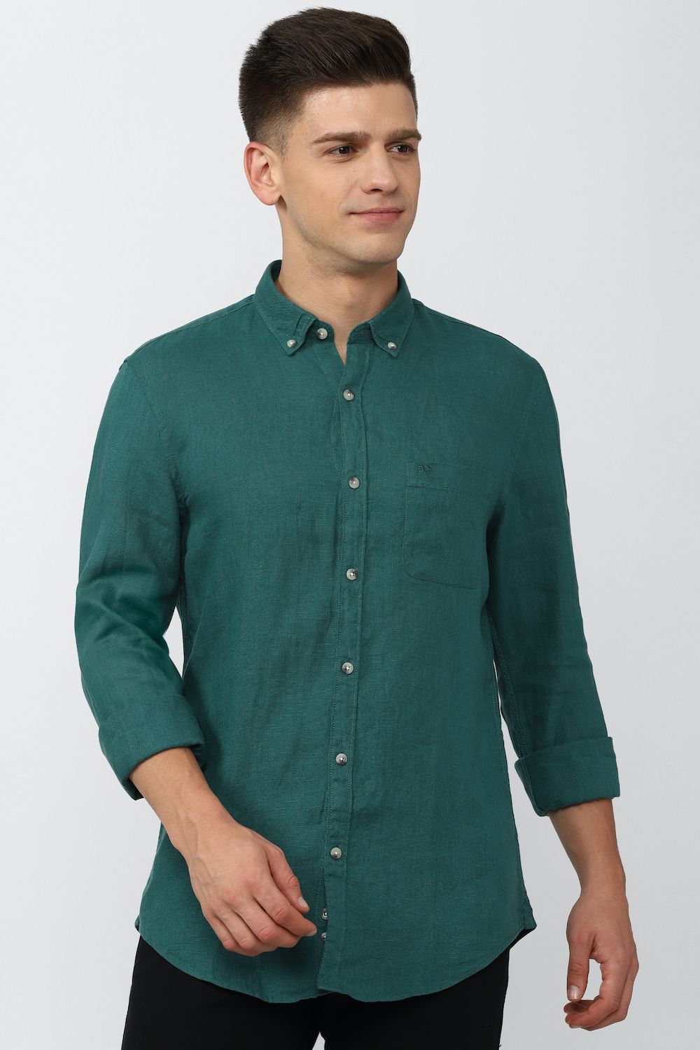Men Green Super Slim Fit Solid Full Sleeves Casual Shirt