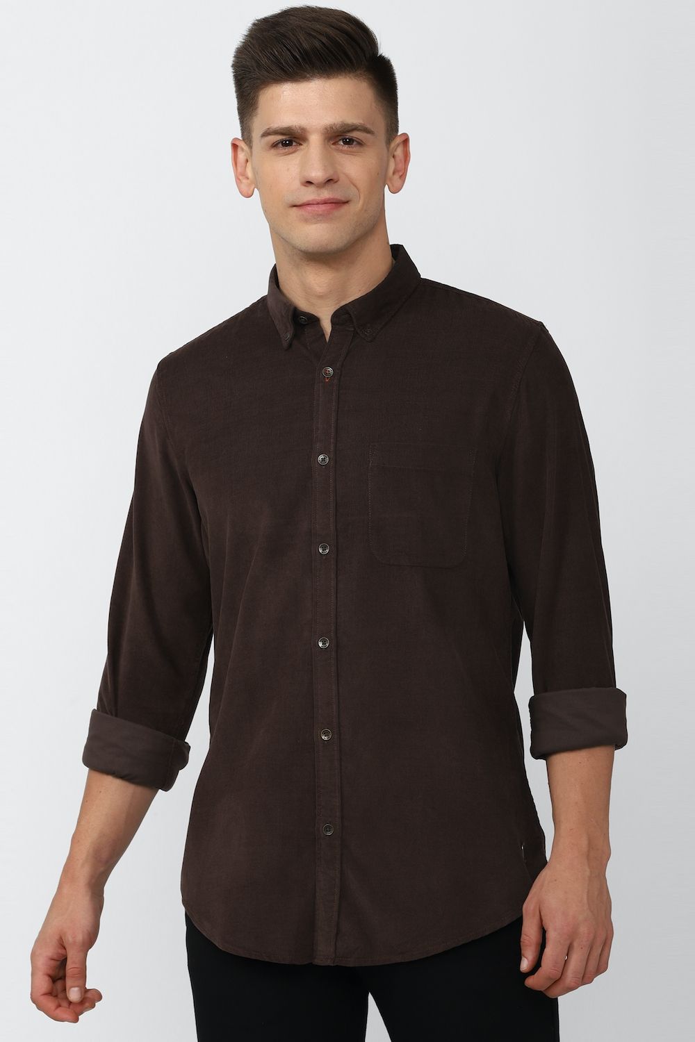 Men Brown Super Slim Fit Textured Full Sleeves Casual Shirt