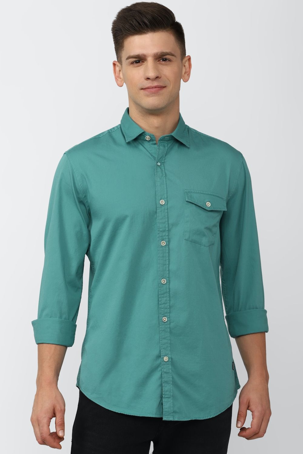 Men Green Super Slim Fit Solid Full Sleeves Casual Shirt