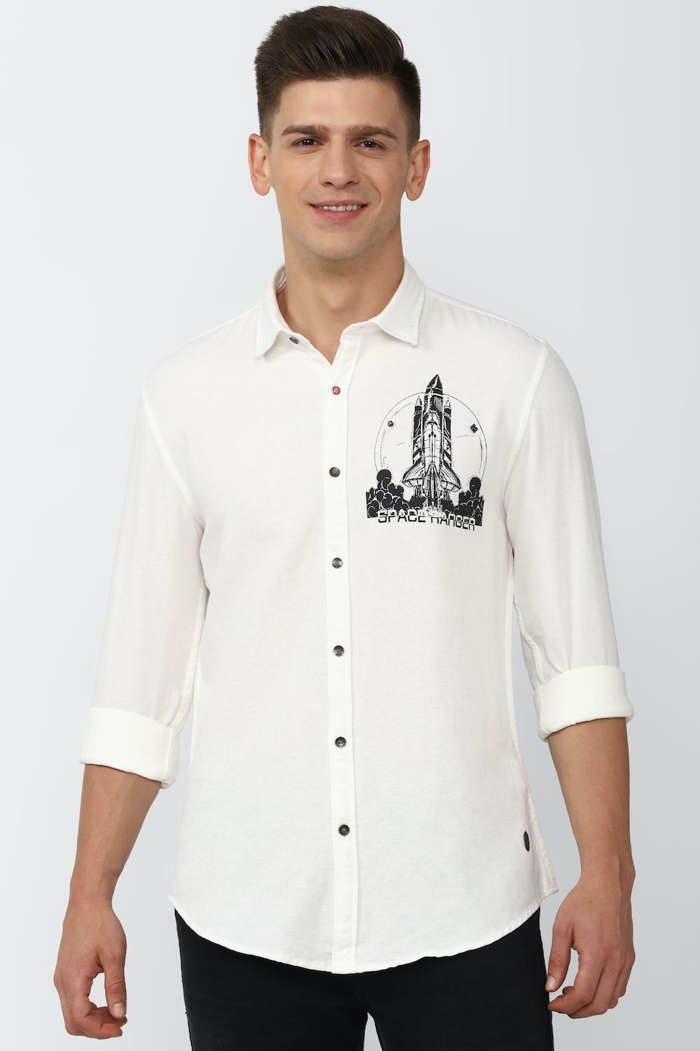 Men White Super Slim Fit Graphic Print Full Sleeves Casual Shirt
