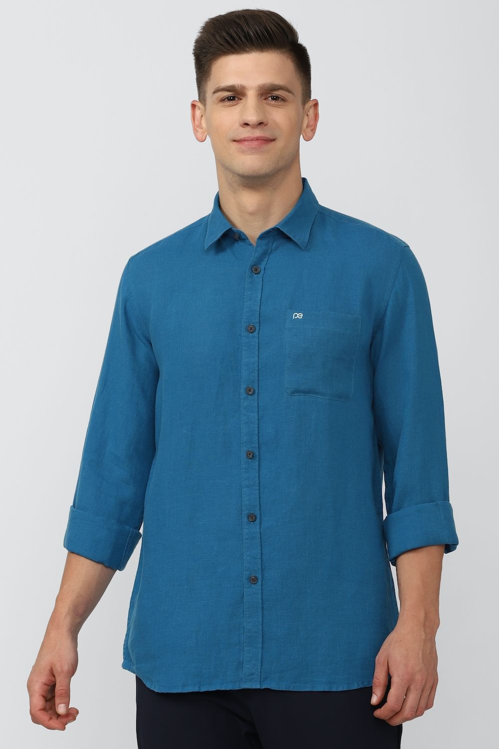 Men Blue Slim Fit Solid Full Sleeves Casual Shirt