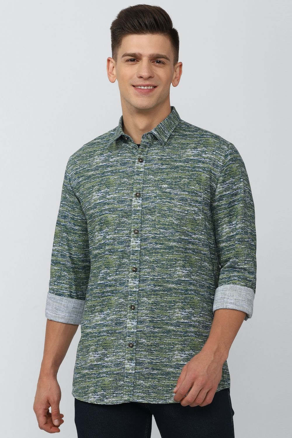 Men Green Slim Fit Print Full Sleeves Casual Shirt