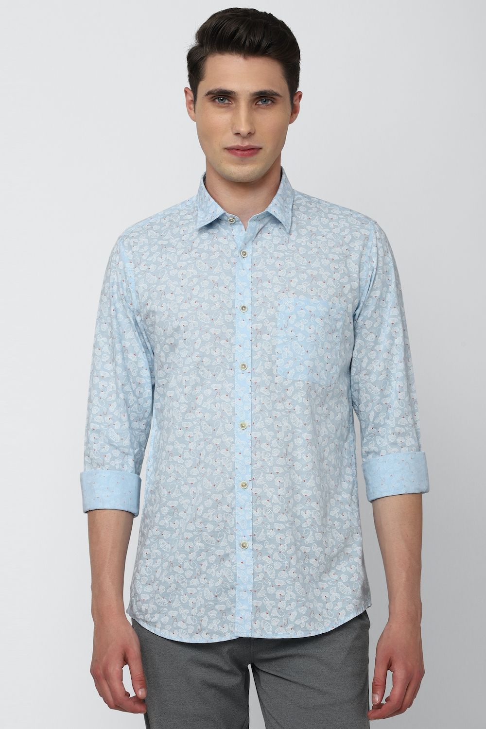 Men Blue Slim Fit Print Full Sleeves Casual Shirt
