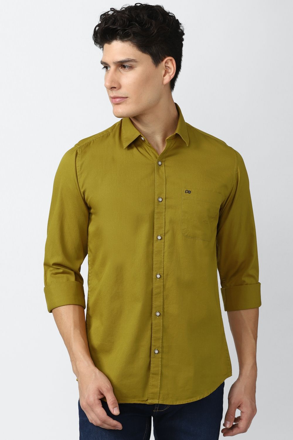 Men Yellow Slim Fit Solid Full Sleeves Casual Shirt