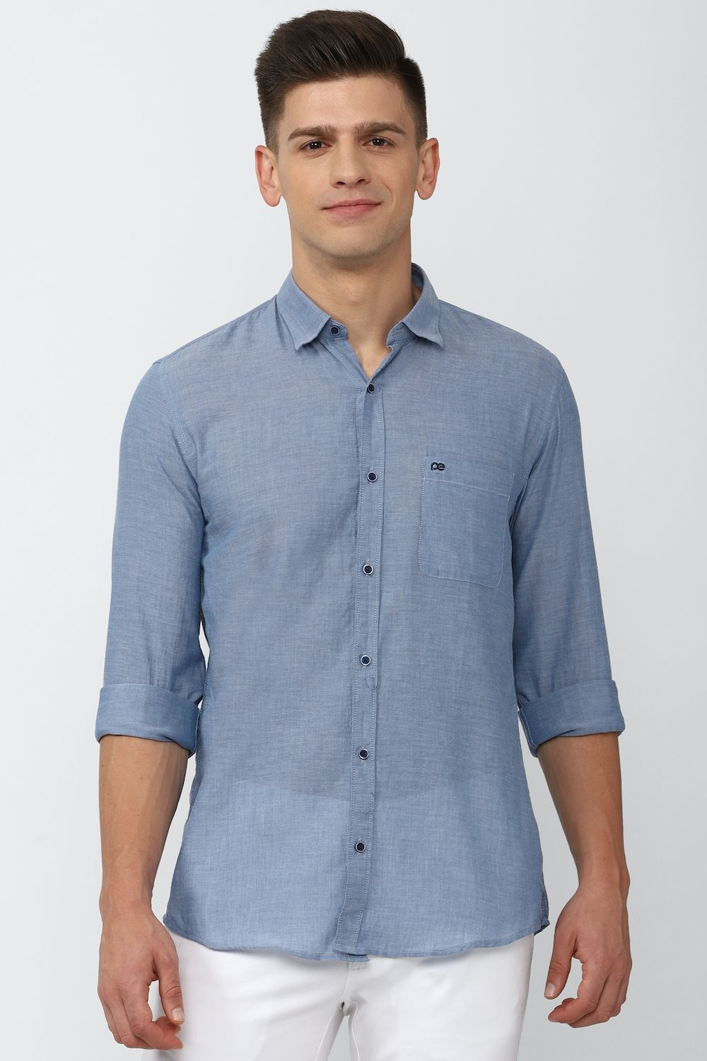 Men Blue Slim Fit Textured Full Sleeves Casual Shirt
