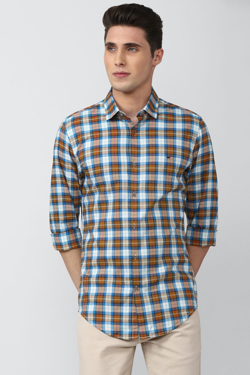 Men Multi Super Slim Fit Check Full Sleeves Casual Shirt