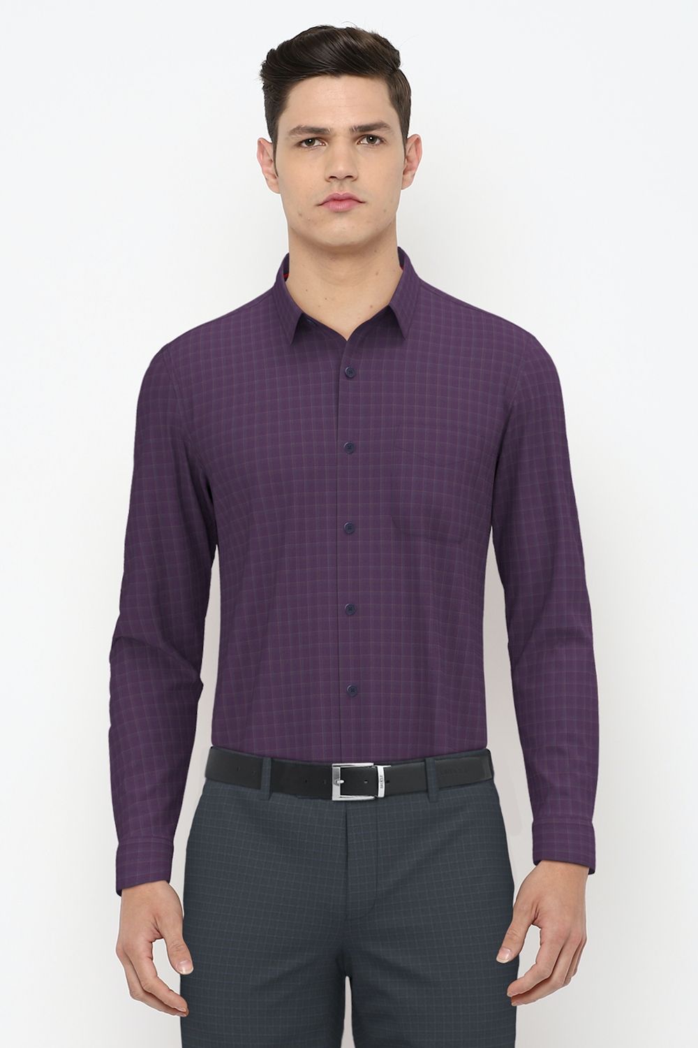 Men Purple Regular Fit Formal Full Sleeves Formal Shirt