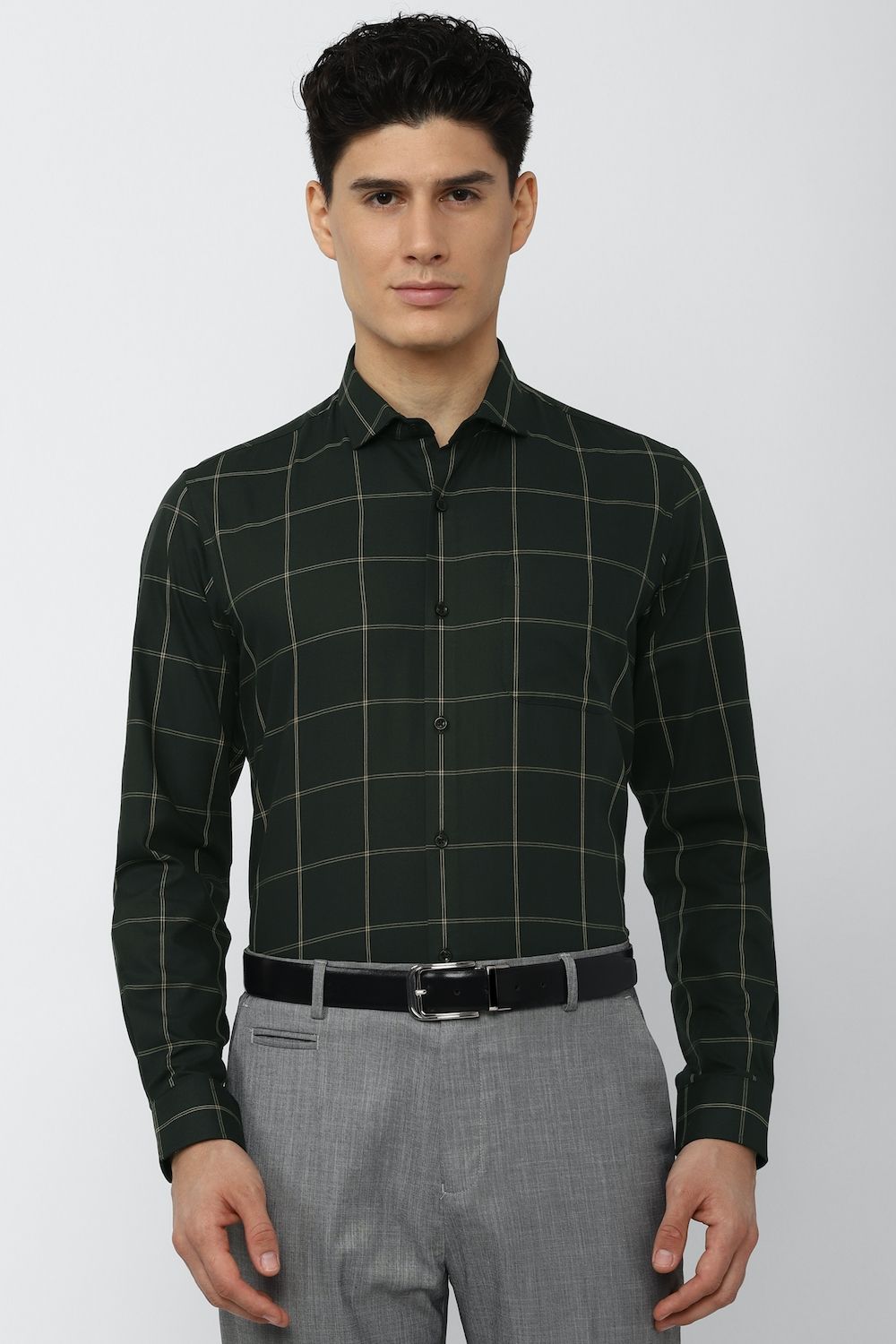 Men Green Regular Fit Formal Full Sleeves Formal Shirt