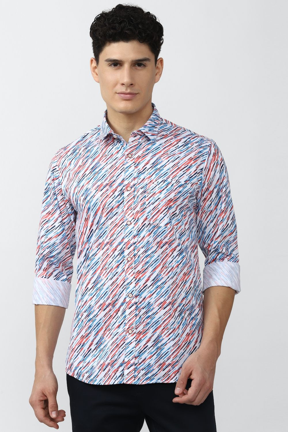 Men Blue Slim Fit Print Full Sleeves Casual Shirt
