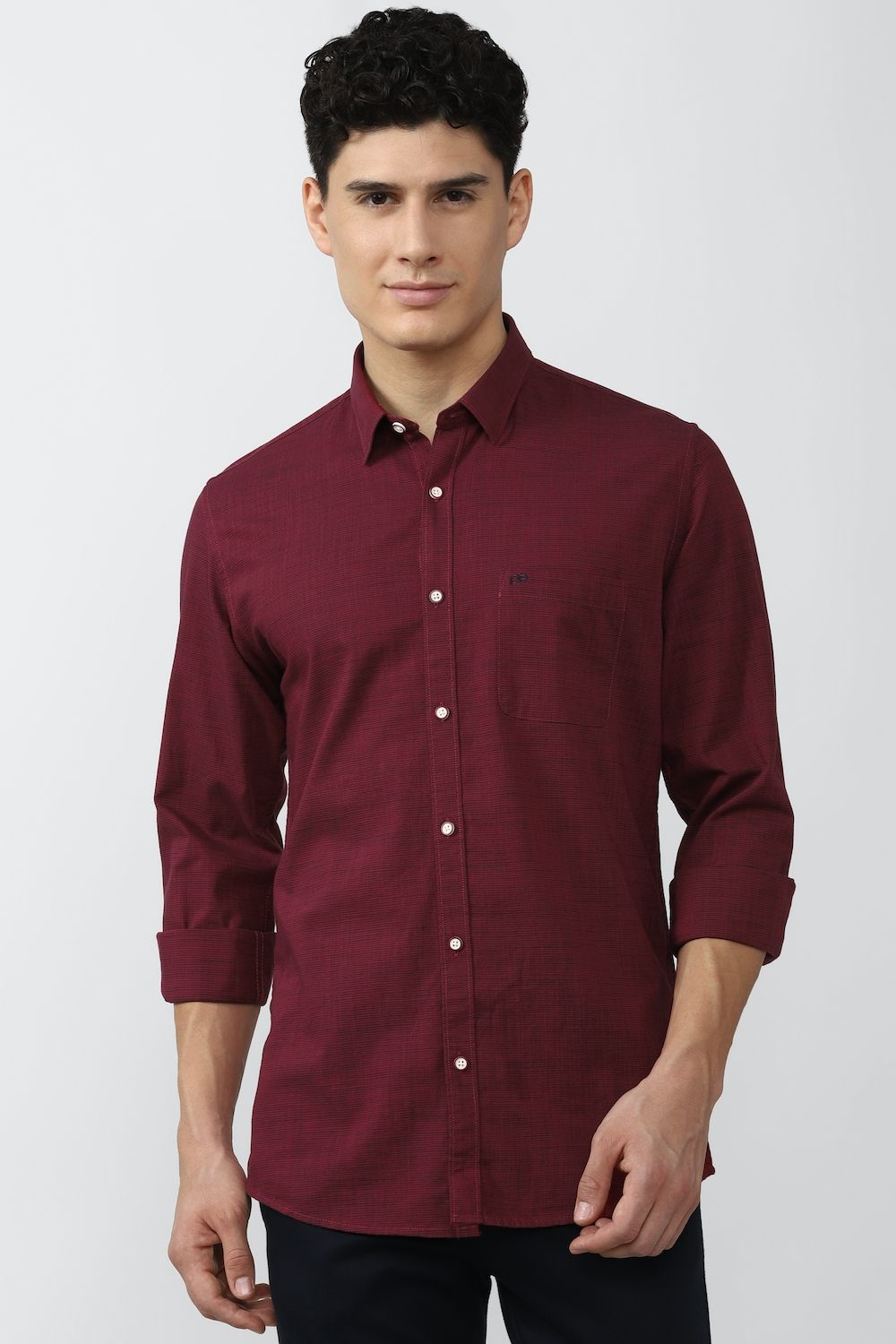 Men Maroon Slim Fit Print Full Sleeves Casual Shirt