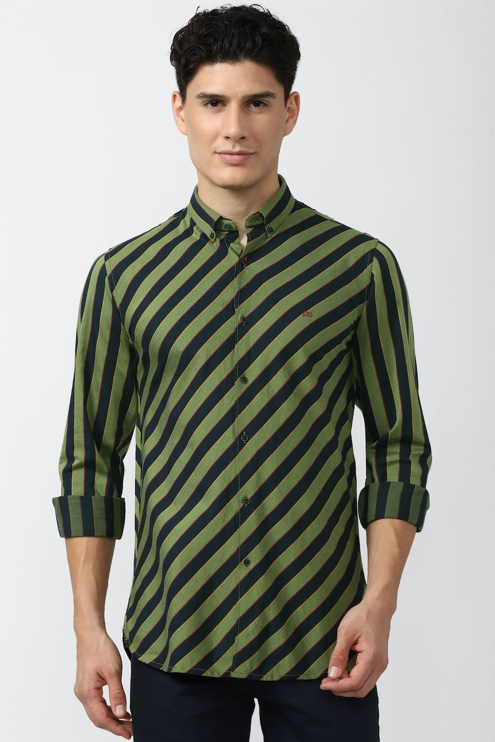 Men Green Slim Fit Print Full Sleeves Casual Shirt