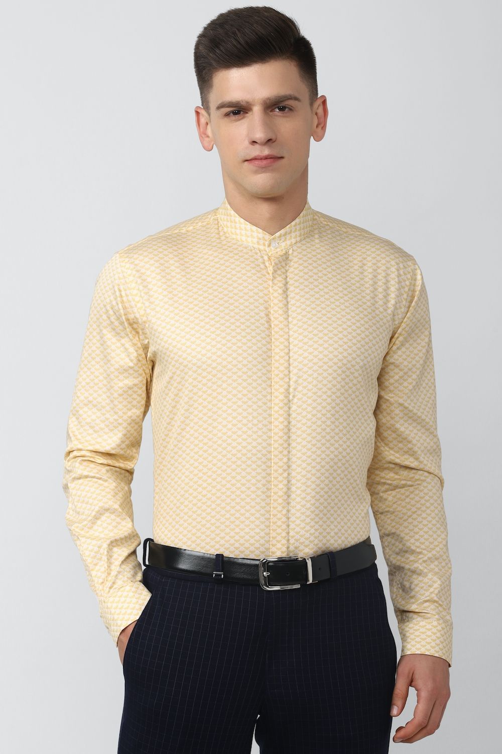 Men Yellow Regular Fit Formal Full Sleeves Formal Shirt