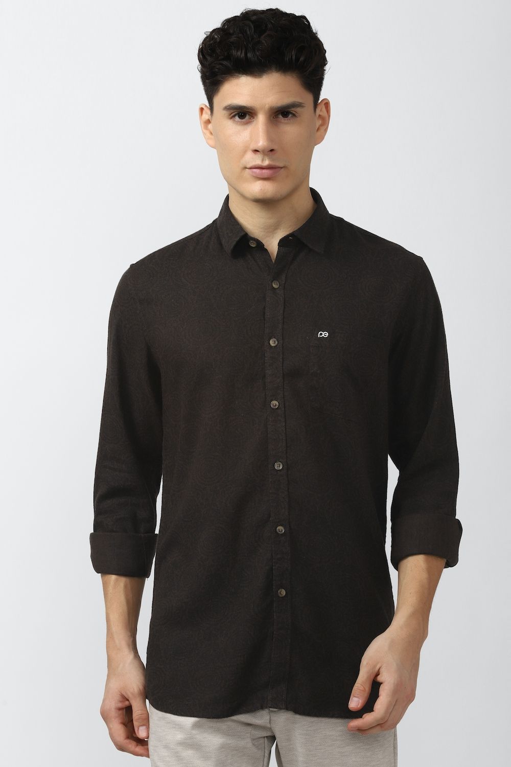 Men Black Super Slim Fit Textured Full Sleeves Casual Shirt