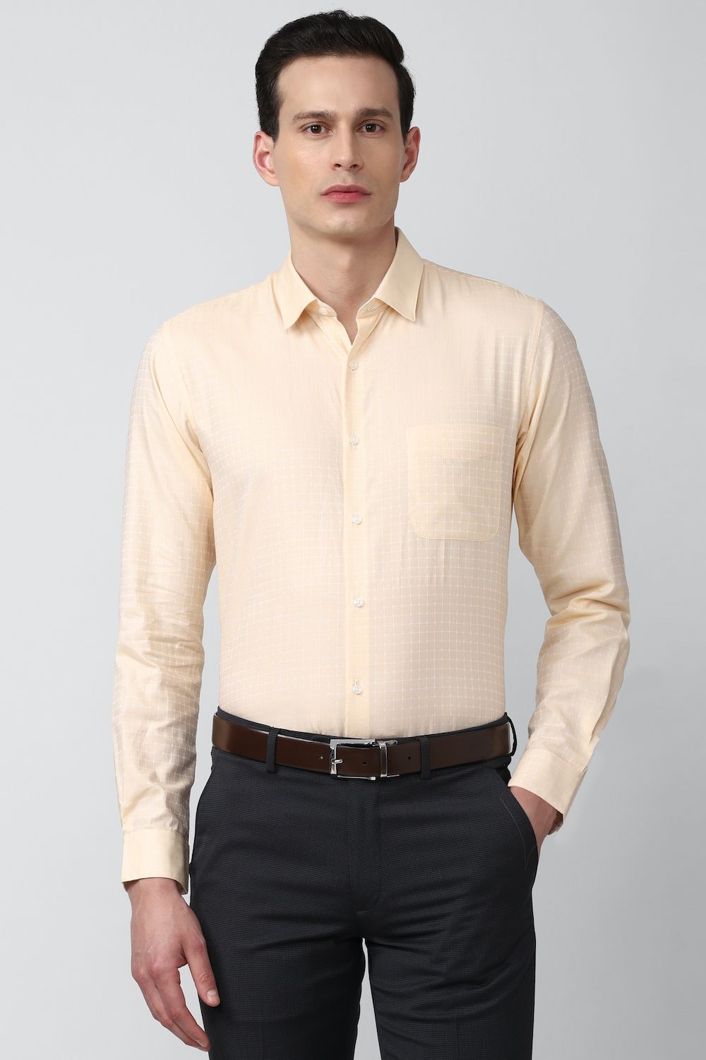 Men Orange Regular Fit Formal Full Sleeves Formal Shirt