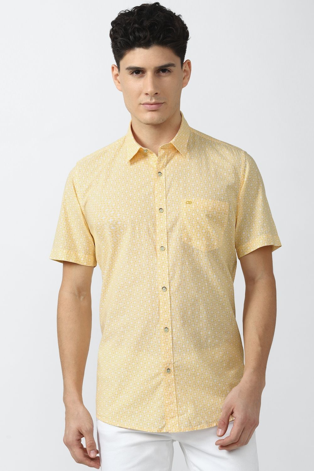 Men Orange Slim Fit Print Half Sleeves Casual Shirt