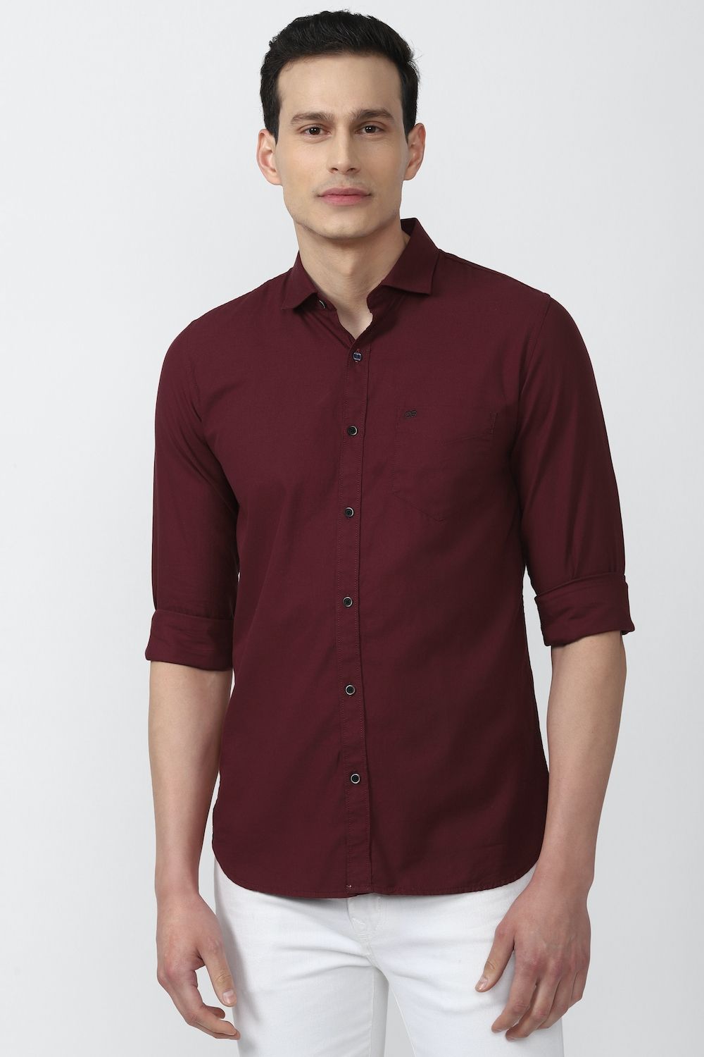Men Maroon Slim Fit Solid Full Sleeves Casual Shirt