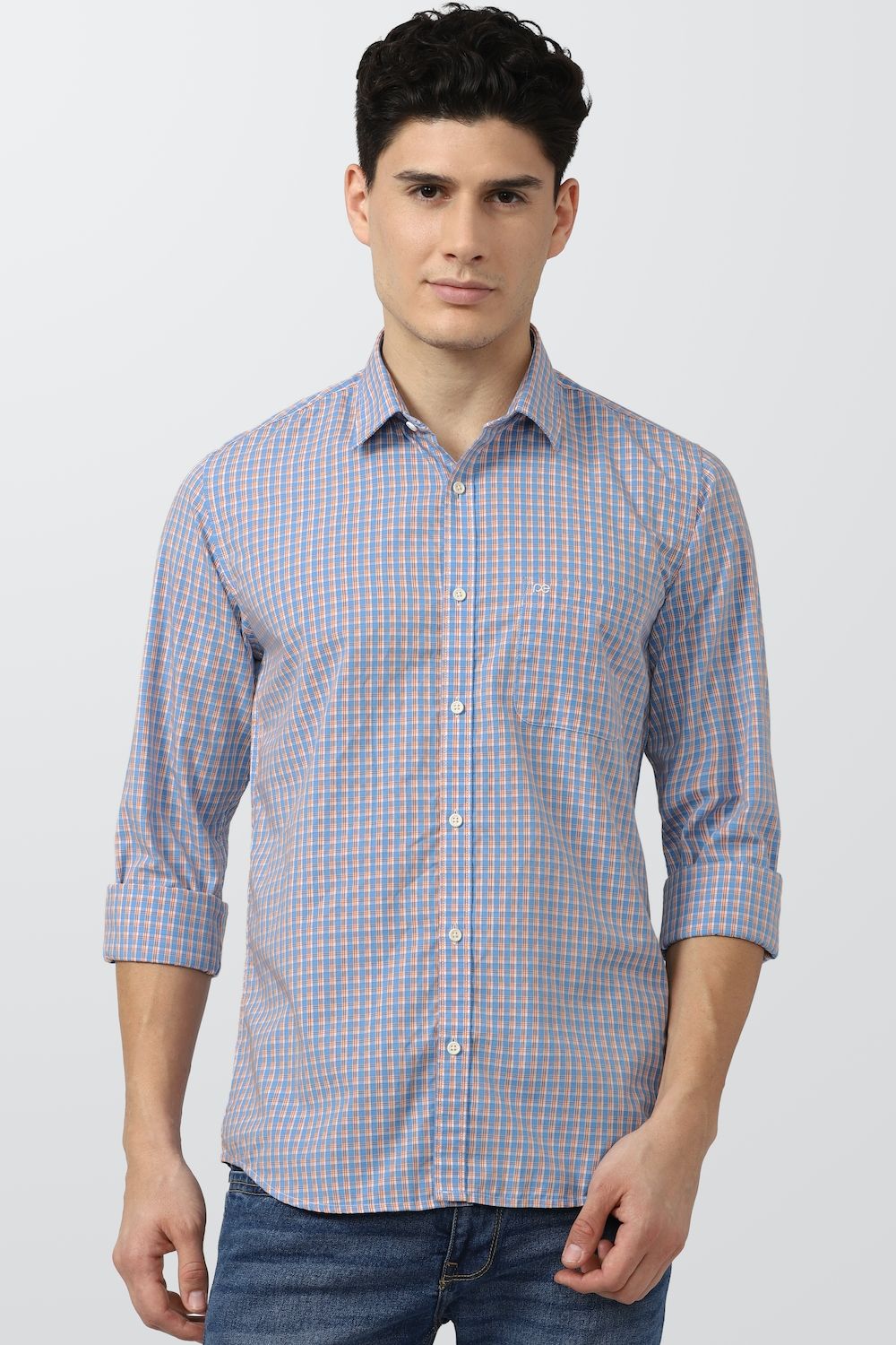 Men Blue Slim Fit Check Full Sleeves Casual Shirt