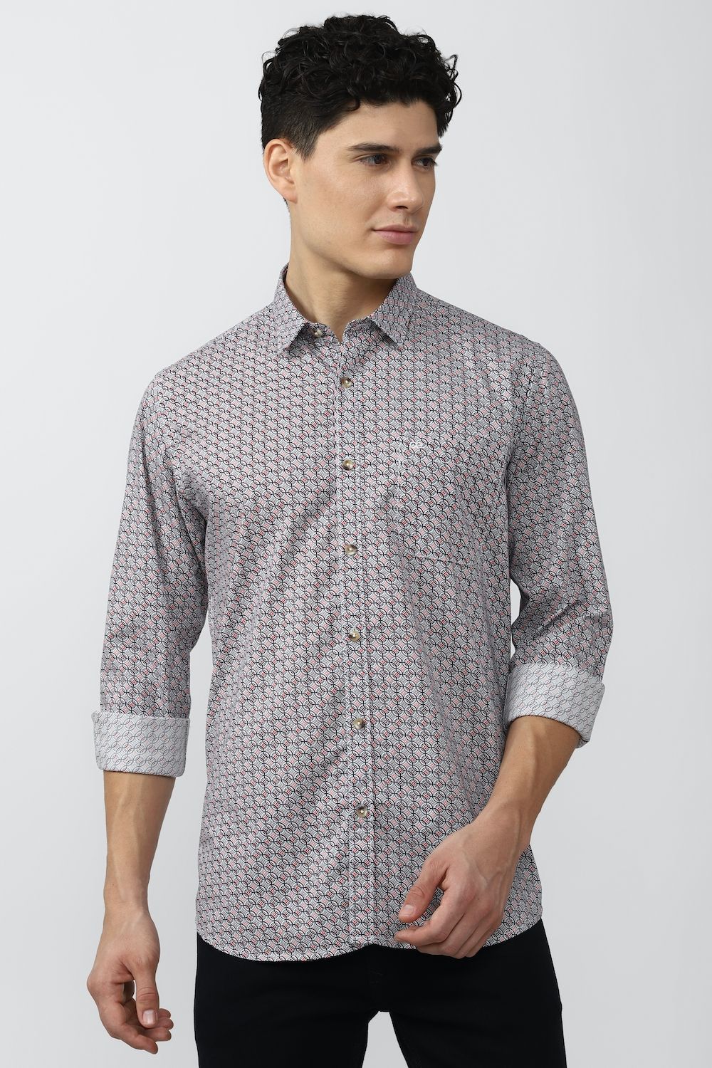 Men Grey Slim Fit Print Full Sleeves Casual Shirt
