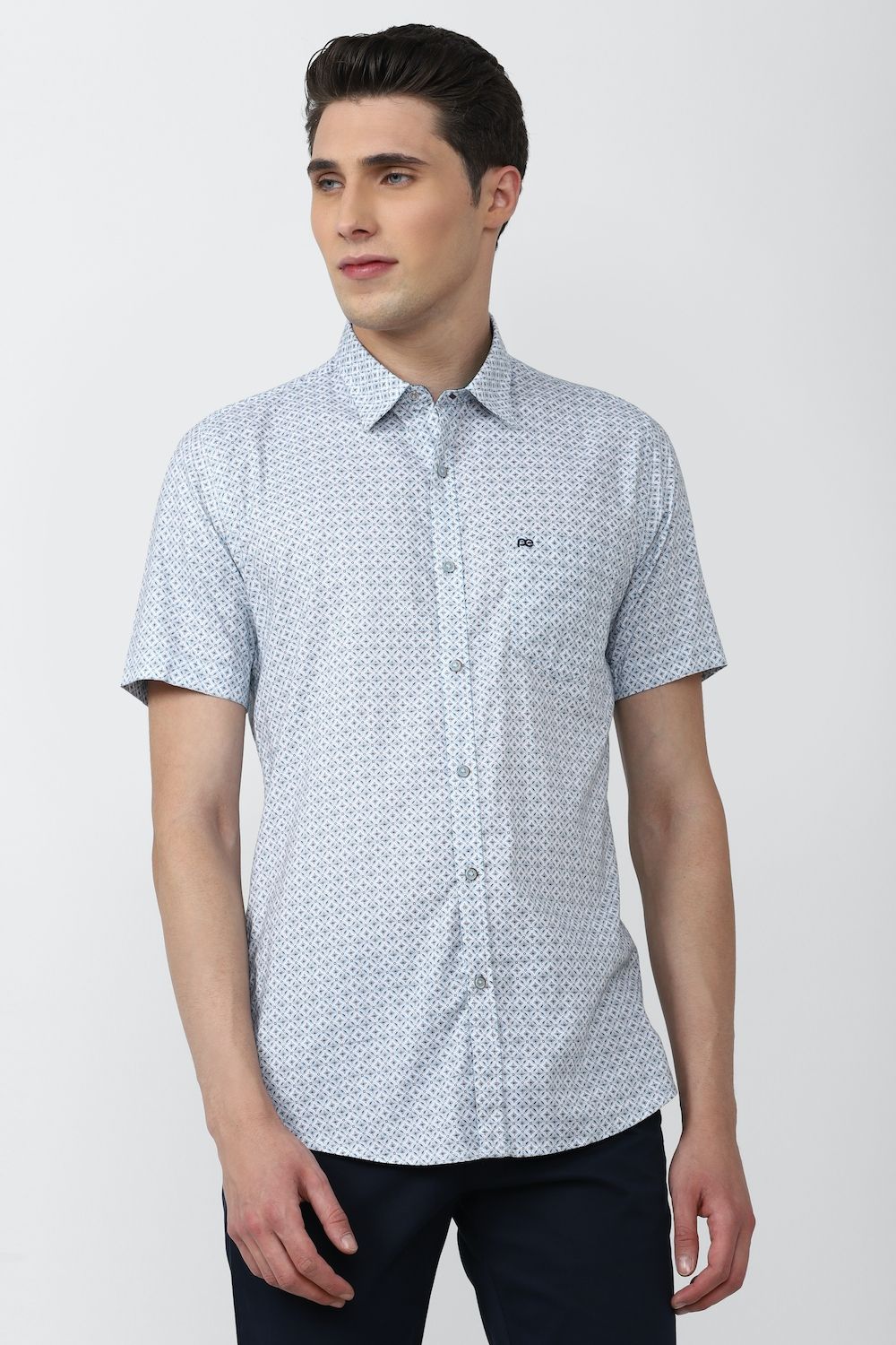 Men Blue Slim Fit Print Half Sleeves Casual Shirt