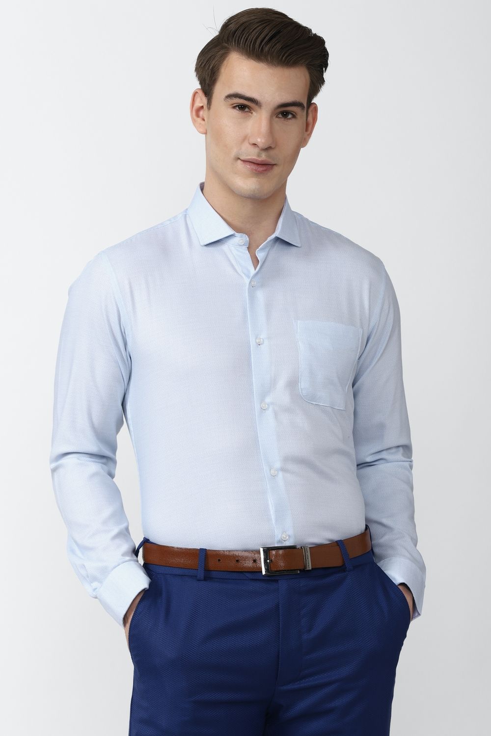 Men Blue Regular Fit Formal Full Sleeves Formal Shirt
