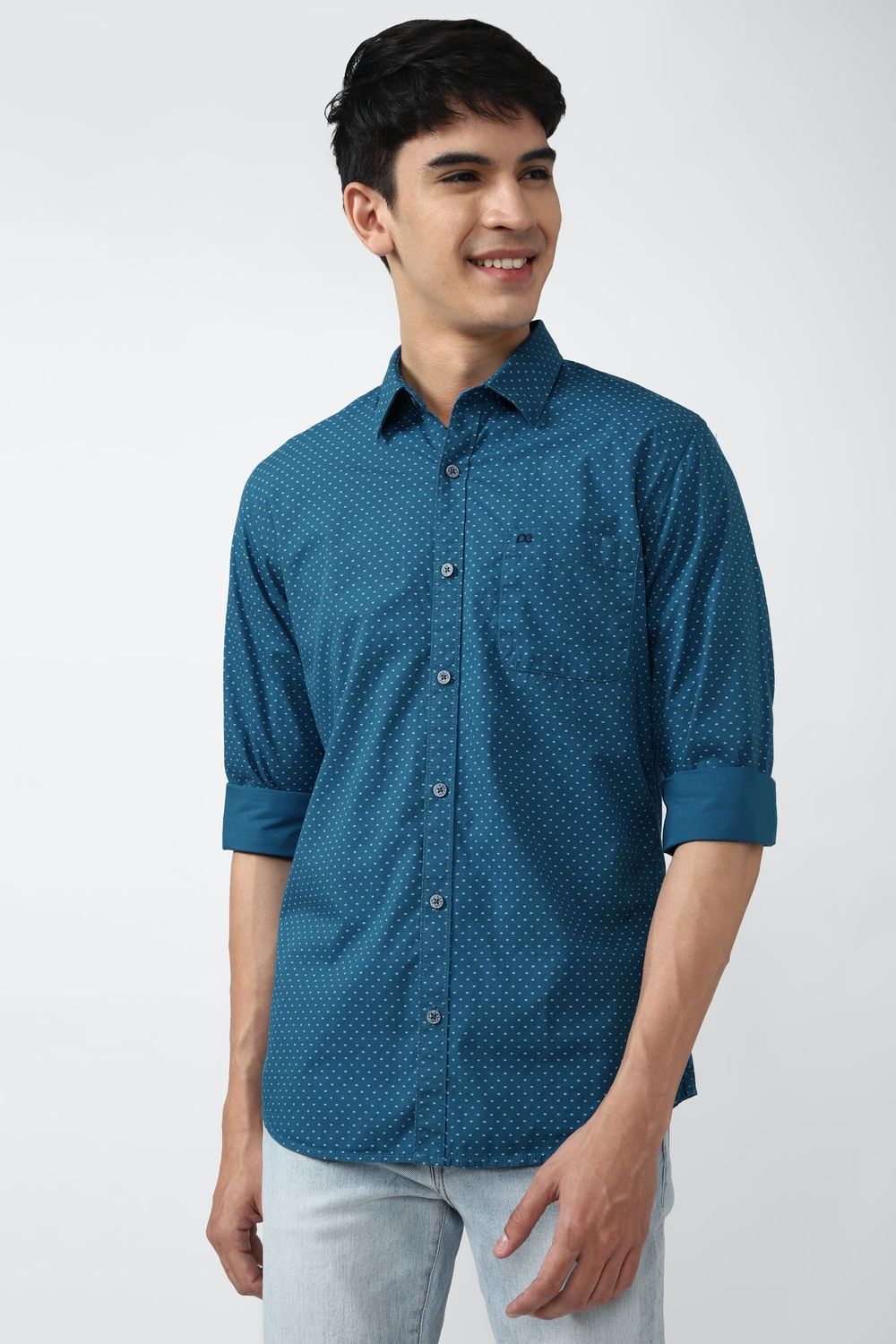 Men Blue Slim Fit Print Full Sleeves Casual Shirt