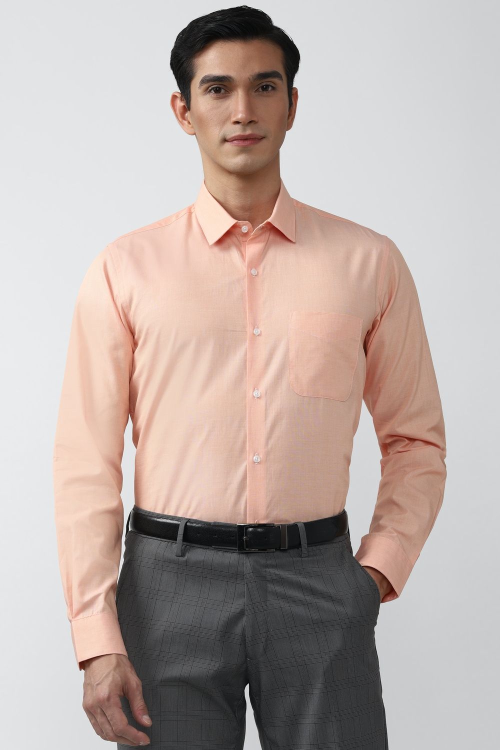 Men Peach Regular Fit Formal Full Sleeves Formal Shirt