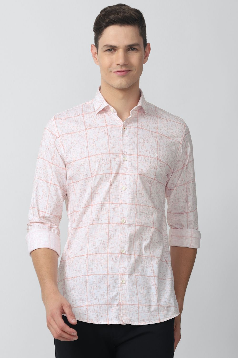 Men White Slim Fit Check Full Sleeves Casual Shirt